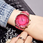 HK GUOU Brand Quartz Lady watch Rhinestone Waterproof Women's Watch Genuine Leather Upscale Large Dial Luxury Gift Wristwatches