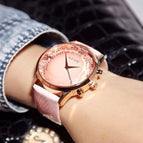 HK GUOU Brand Quartz Lady watch Rhinestone Waterproof Women's Watch Genuine Leather Upscale Large Dial Luxury Gift Wristwatches