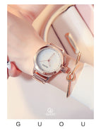 GUOU 8181 Rose Gold Ladies Watch Fashion Women's Watches Stainless Steel Wrist Watches For Women