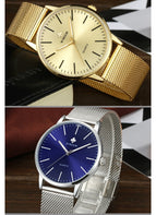WWOOR Men Simple Slim Quartz Watch Gold Steel Mesh Ultra Thin Men Watches Luxury Brand Waterproof Male Wrist Watch Golden Clock
