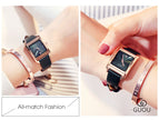 GUOU Square Dial Women Watch with Date Leather Band 16mm Rose Gold Female Water Proof Rectangle Ladies Quartz Wristwatches 8089