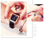 GUOU Square Dial Women Watch with Date Leather Band 16mm Rose Gold Female Water Proof Rectangle Ladies Quartz Wristwatches 8089