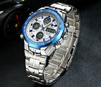 WWOOR All Steel Digital Men's Quartz LED Dual Display Military GOLD Clock Men's Luxury Alarm Waterproof Sports Watches 8019