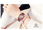GUOU Square Dial Women Watch with Date Leather Band 16mm Rose Gold Female Water Proof Rectangle Ladies Quartz Wristwatches 8089