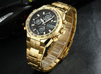 WWOOR All Steel Digital Men's Quartz LED Dual Display Military GOLD Clock Men's Luxury Alarm Waterproof Sports Watches 8019