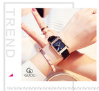 GUOU Square Dial Women Watch with Date Leather Band 16mm Rose Gold Female Water Proof Rectangle Ladies Quartz Wristwatches 8089