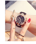 GUOU Watch Luxury Ladies Watch Fashion Quartz Watch Women Rhinestone Leather Casual Women's Watch Rose Gold relogio feminino