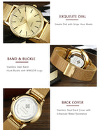 WWOOR Men Simple Slim Quartz Watch Gold Steel Mesh Ultra Thin Men Watches Luxury Brand Waterproof Male Wrist Watch Golden Clock