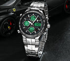 WWOOR All Steel Digital Men's Quartz LED Dual Display Military GOLD Clock Men's Luxury Alarm Waterproof Sports Watches 8019