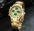 WWOOR All Steel Digital Men's Quartz LED Dual Display Military GOLD Clock Men's Luxury Alarm Waterproof Sports Watches 8019