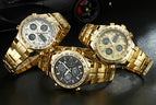 WWOOR All Steel Digital Men's Quartz LED Dual Display Military GOLD Clock Men's Luxury Alarm Waterproof Sports Watches 8019