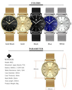 WWOOR Men Simple Slim Quartz Watch Gold Steel Mesh Ultra Thin Men Watches Luxury Brand Waterproof Male Wrist Watch Golden Clock