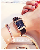 GUOU Square Dial Women Watch with Date Leather Band 16mm Rose Gold Female Water Proof Rectangle Ladies Quartz Wristwatches 8089