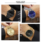 WWOOR Men Simple Slim Quartz Watch Gold Steel Mesh Ultra Thin Men Watches Luxury Brand Waterproof Male Wrist Watch Golden Clock