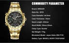 WWOOR All Steel Digital Men's Quartz LED Dual Display Military GOLD Clock Men's Luxury Alarm Waterproof Sports Watches 8019