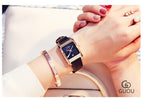 GUOU Square Dial Women Watch with Date Leather Band 16mm Rose Gold Female Water Proof Rectangle Ladies Quartz Wristwatches 8089