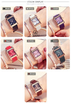 GUOU Square Dial Women Watch with Date Leather Band 16mm Rose Gold Female Water Proof Rectangle Ladies Quartz Wristwatches 8089