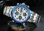 WWOOR All Steel Digital Men's Quartz LED Dual Display Military GOLD Clock Men's Luxury Alarm Waterproof Sports Watches 8019