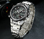 WWOOR All Steel Digital Men's Quartz LED Dual Display Military GOLD Clock Men's Luxury Alarm Waterproof Sports Watches 8019