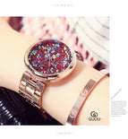 GUOU Women Watches Top Brand Luxury Colorful Diamond Wrist Watches Fashion Shiny Rhinestone Watch Rose Gold Clock reloj mujer