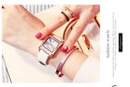 GUOU Square Dial Women Watch with Date Leather Band 16mm Rose Gold Female Water Proof Rectangle Ladies Quartz Wristwatches 8089