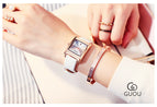 GUOU Square Dial Women Watch with Date Leather Band 16mm Rose Gold Female Water Proof Rectangle Ladies Quartz Wristwatches 8089