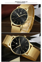 WWOOR Men Simple Slim Quartz Watch Gold Steel Mesh Ultra Thin Men Watches Luxury Brand Waterproof Male Wrist Watch Golden Clock