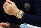 WWOOR All Steel Digital Men's Quartz LED Dual Display Military GOLD Clock Men's Luxury Alarm Waterproof Sports Watches 8019