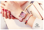GUOU Square Dial Women Watch with Date Leather Band 16mm Rose Gold Female Water Proof Rectangle Ladies Quartz Wristwatches 8089