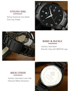 WWOOR Top Brand Luxury Men Stainless Steel Waterproof Sports Watches Men's Quartz Analog Date Clock Male Black Strap Wrist Watch