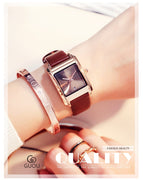 GUOU Square Dial Women Watch with Date Leather Band 16mm Rose Gold Female Water Proof Rectangle Ladies Quartz Wristwatches 8089