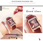 GUOU Square Dial Women Watch with Date Leather Band 16mm Rose Gold Female Water Proof Rectangle Ladies Quartz Wristwatches 8089
