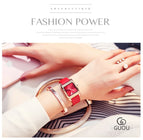 GUOU Square Dial Women Watch with Date Leather Band 16mm Rose Gold Female Water Proof Rectangle Ladies Quartz Wristwatches 8089
