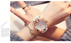 GUOU Watch Luxury Ladies Watch Fashion Quartz Watch Women Rhinestone Leather Casual Women's Watch Rose Gold relogio feminino