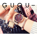 GUOU Women Watches Top Brand Luxury Colorful Diamond Wrist Watches Fashion Shiny Rhinestone Watch Rose Gold Clock reloj mujer
