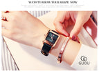 GUOU Square Dial Women Watch with Date Leather Band 16mm Rose Gold Female Water Proof Rectangle Ladies Quartz Wristwatches 8089