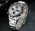 WWOOR All Steel Digital Men's Quartz LED Dual Display Military GOLD Clock Men's Luxury Alarm Waterproof Sports Watches 8019