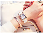 GUOU Square Dial Women Watch with Date Leather Band 16mm Rose Gold Female Water Proof Rectangle Ladies Quartz Wristwatches 8089