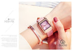 GUOU Square Dial Women Watch with Date Leather Band 16mm Rose Gold Female Water Proof Rectangle Ladies Quartz Wristwatches 8089