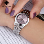 WWOOR Luxury Brand Watches Women's Full Steel Business Casual Wrist Watches Women Date Day Clock Luminous Quartz Watch Reloj
