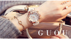 GUOU Watch Luxury Ladies Watch Fashion Quartz Watch Women Rhinestone Leather Casual Women's Watch Rose Gold relogio feminino