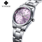 WWOOR Luxury Brand Watches Women's Full Steel Business Casual Wrist Watches Women Date Day Clock Luminous Quartz Watch Reloj