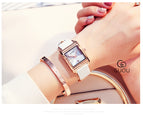 GUOU Square Dial Women Watch with Date Leather Band 16mm Rose Gold Female Water Proof Rectangle Ladies Quartz Wristwatches 8089