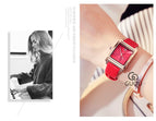 GUOU Square Dial Women Watch with Date Leather Band 16mm Rose Gold Female Water Proof Rectangle Ladies Quartz Wristwatches 8089