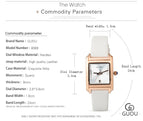 GUOU Square Dial Women Watch with Date Leather Band 16mm Rose Gold Female Water Proof Rectangle Ladies Quartz Wristwatches 8089