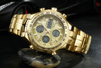 WWOOR All Steel Digital Men's Quartz LED Dual Display Military GOLD Clock Men's Luxury Alarm Waterproof Sports Watches 8019