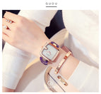 GUOU Women's Watches 2019 Square Fashion zegarek damski Luxury Ladies Bracelet Watches For Women Leather Strap Clock Saati