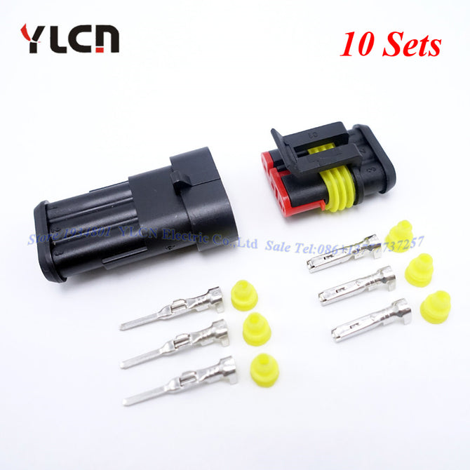 High Quality 10 Sets Kit 3 Pin Way AMP Auto Super Sealed Waterproof  Electrical Wire Connectors Plug For Car wholesale bulk price