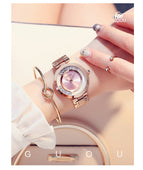 High Quality Hot Sales Women Rolling Drill Watches Luxury Quicksand Gift Watch Stainless Steel Rhinestone Wristwatches GUOU 8039