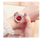 High Quality Hot Sales Women Rolling Drill Watches Luxury Quicksand Gift Watch Stainless Steel Rhinestone Wristwatches GUOU 8039